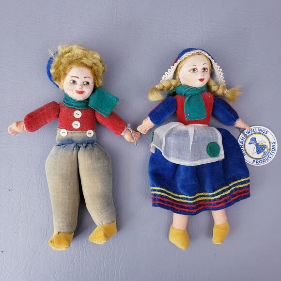 Vintage Norah Wellings England Dutch Girl & Boy Velvet 8" Dolls